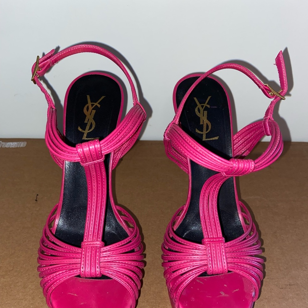 AUTHENTIC YSL Pink Leather Strappy Heeled Sandals, size 9 - Picture 2 of 5